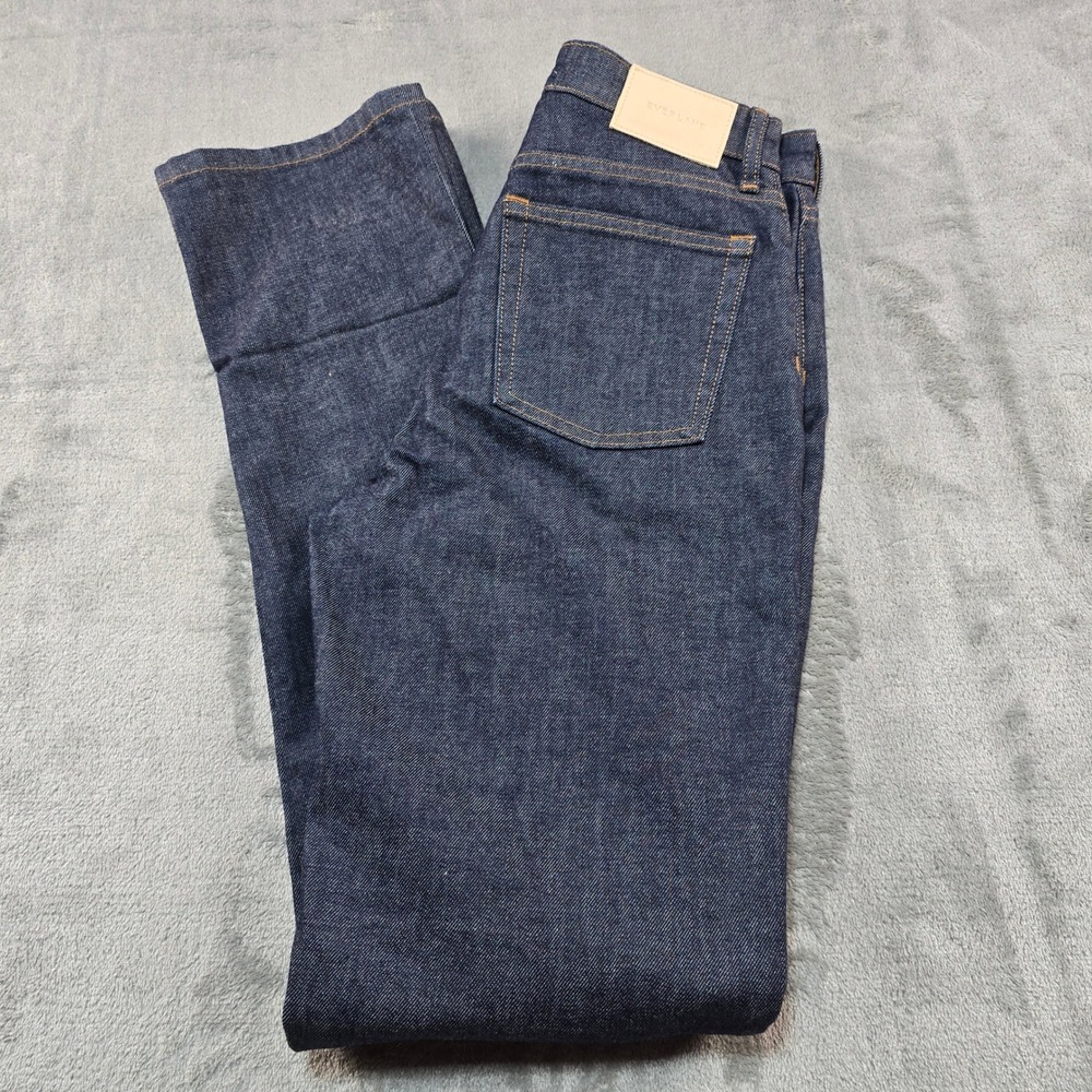 Everlane High Rise Straight Jeans Womens 27 Indigo Blue Dark Wash Raw Look Denim